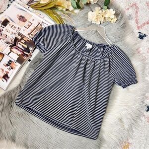 Madewell Texture & Thread Women’s Cottage Core Peasant Top In Navy Stripe Sz XS